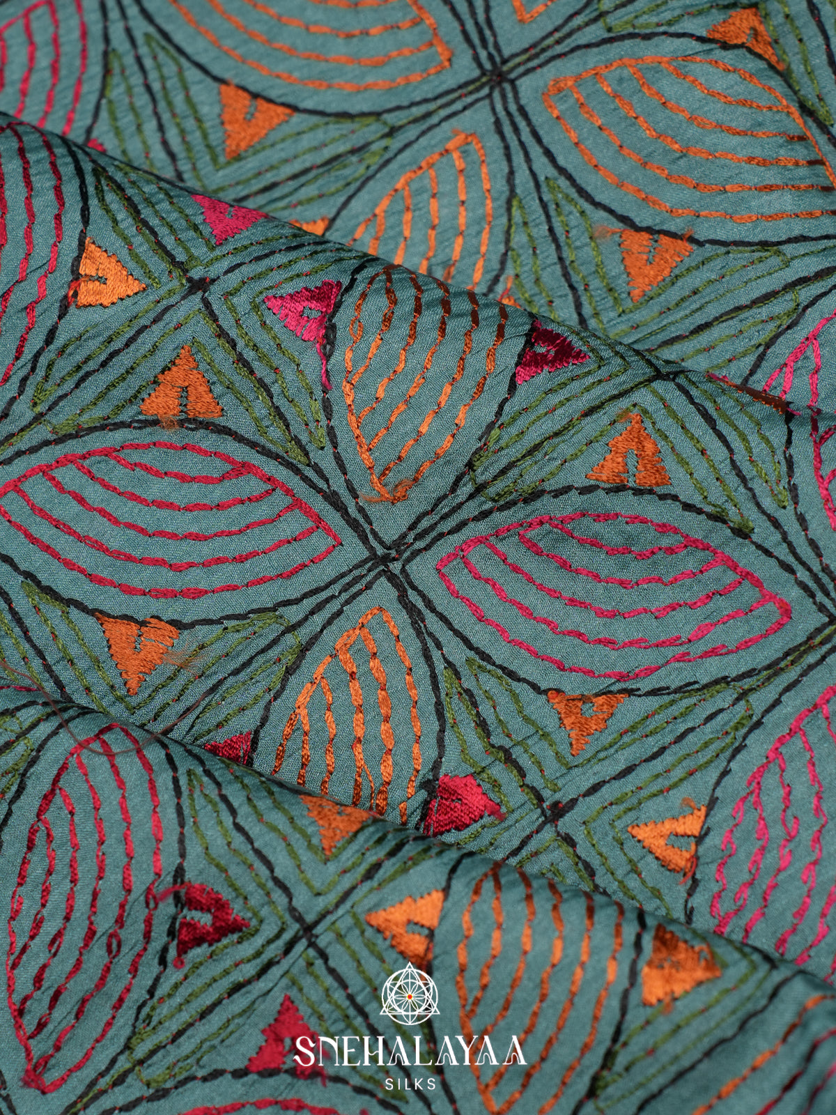 Teal Green Raw Silk Saree