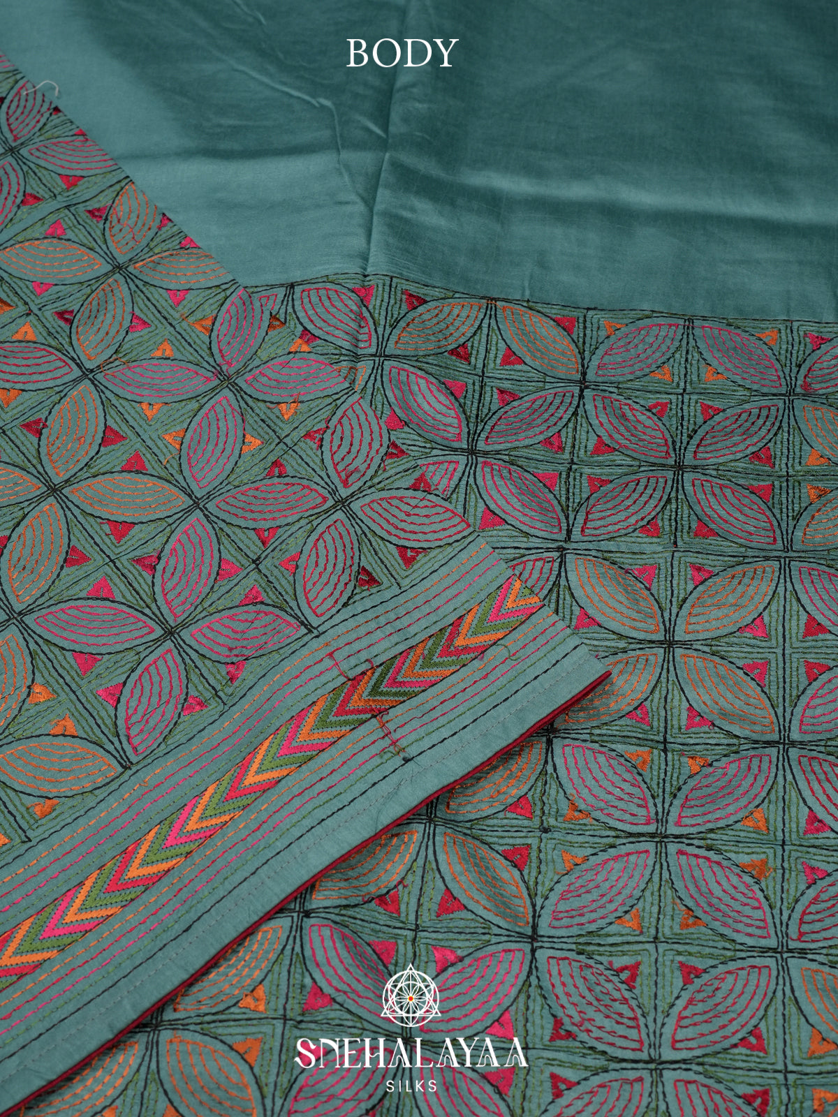 Teal Green Raw Silk Saree