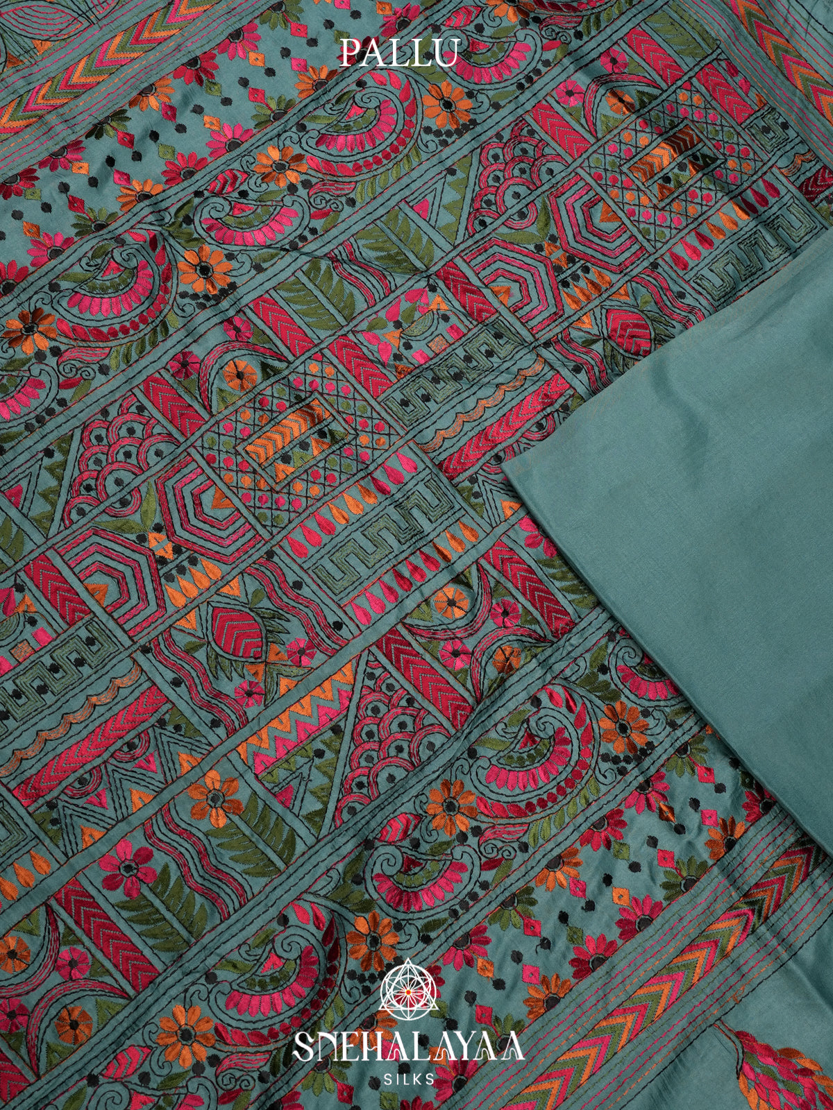 Teal Green Raw Silk Saree