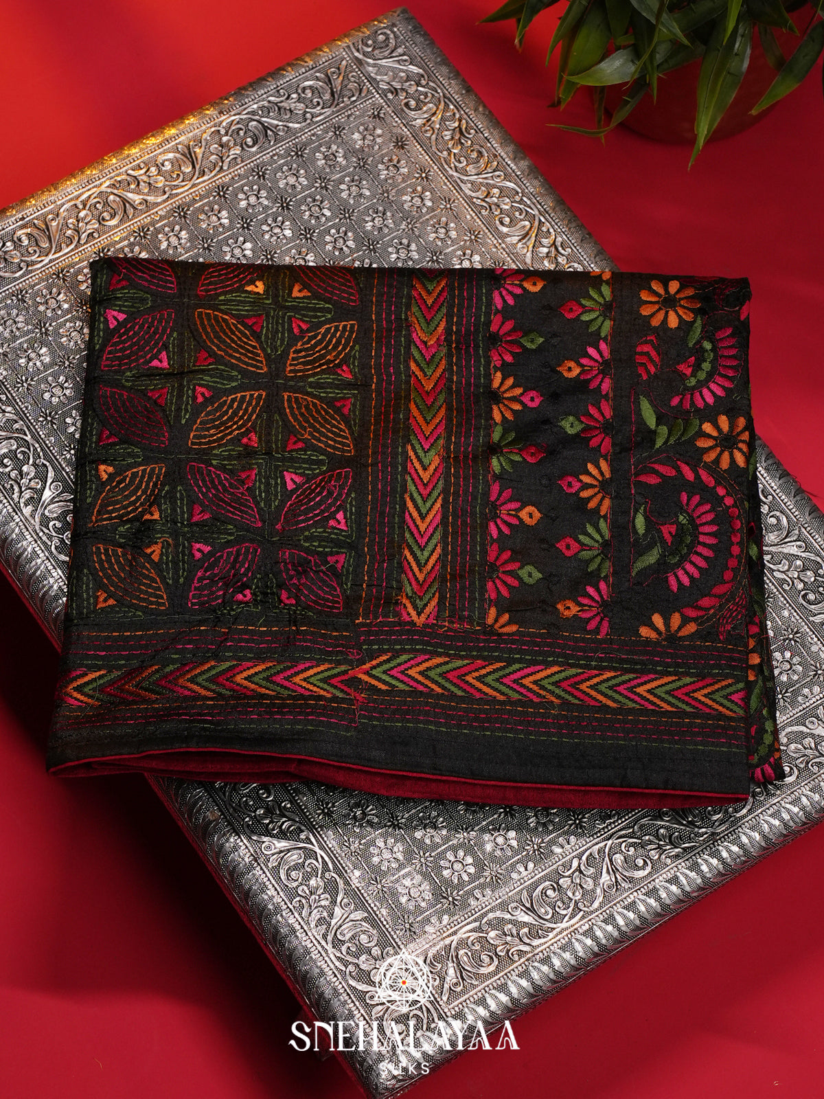 Balck Raw Silk Saree