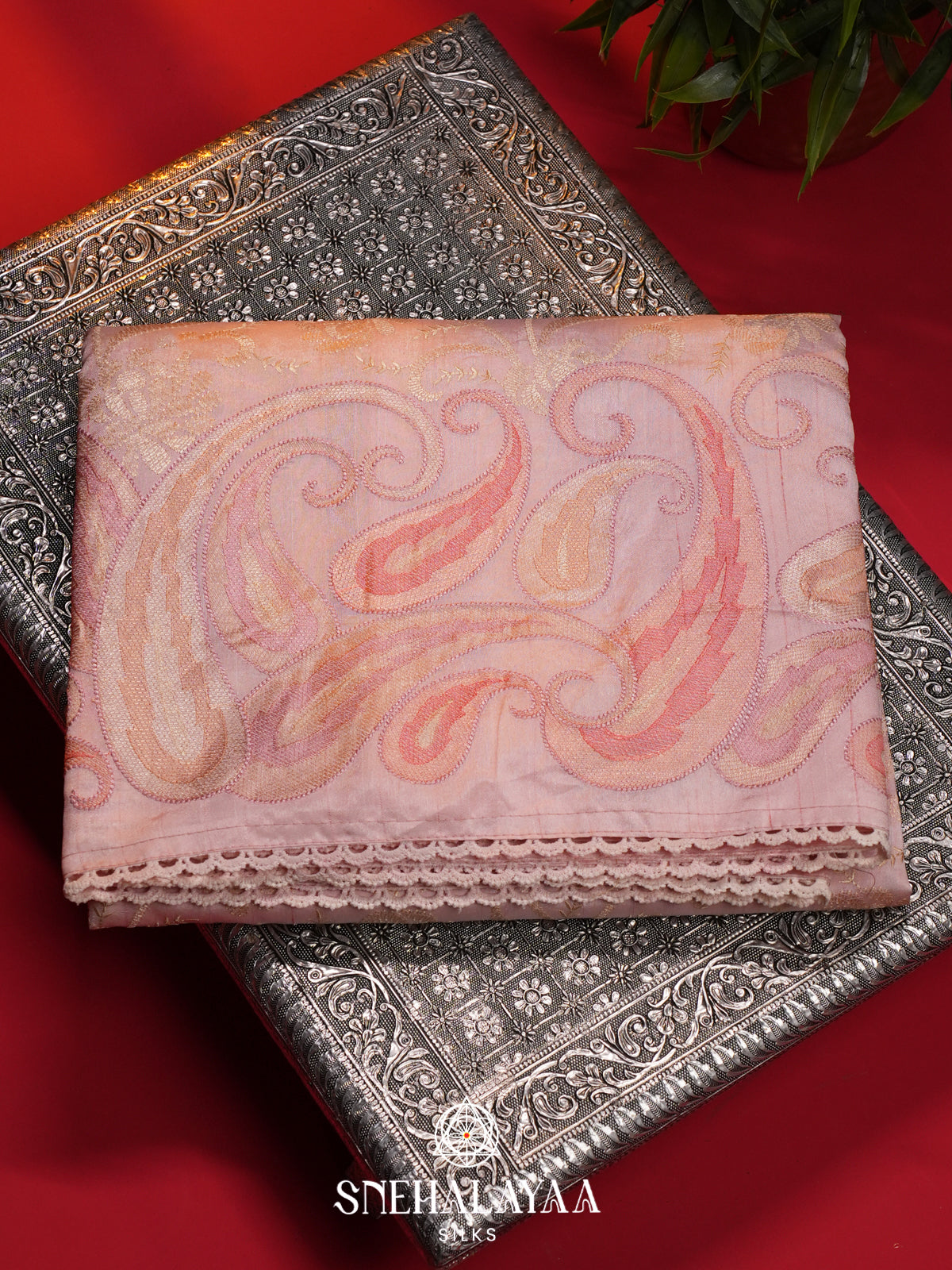 Baby Pink Raw Silk Saree
