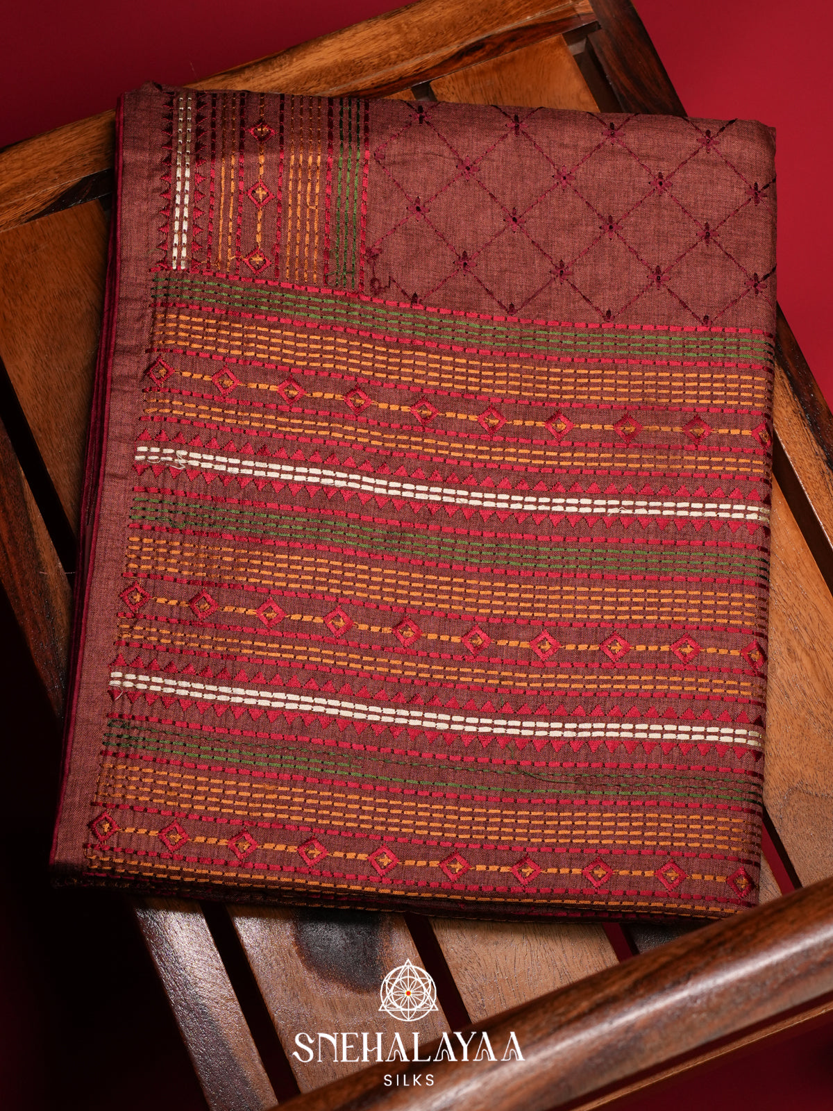 Maroon Tussar Saree