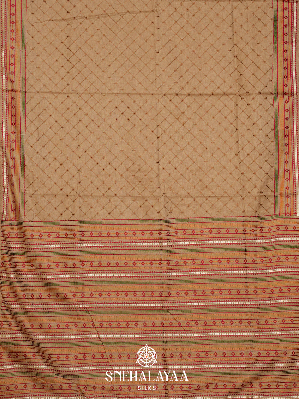 Beige Tussar Saree