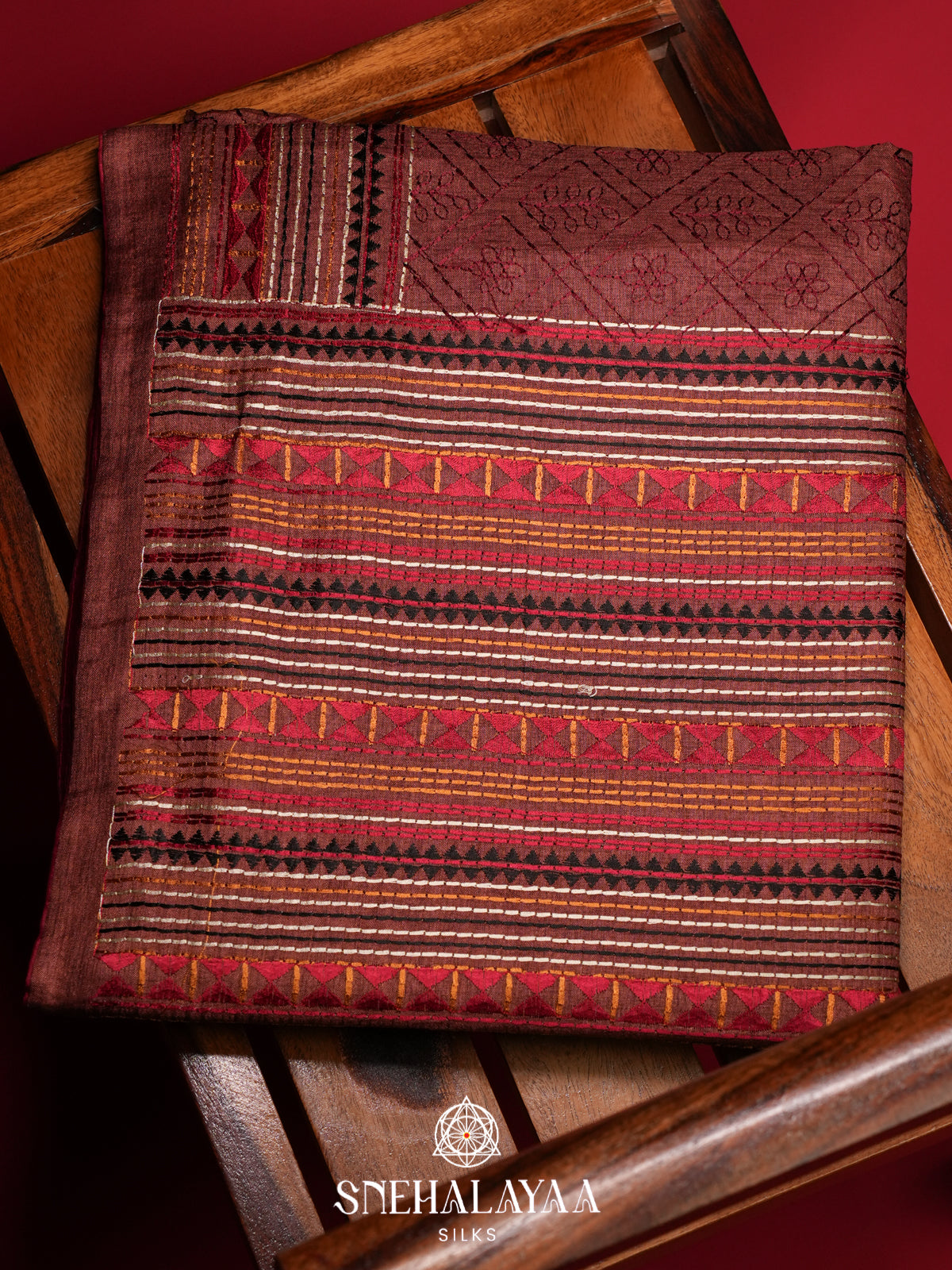 Maroon Tussar Saree