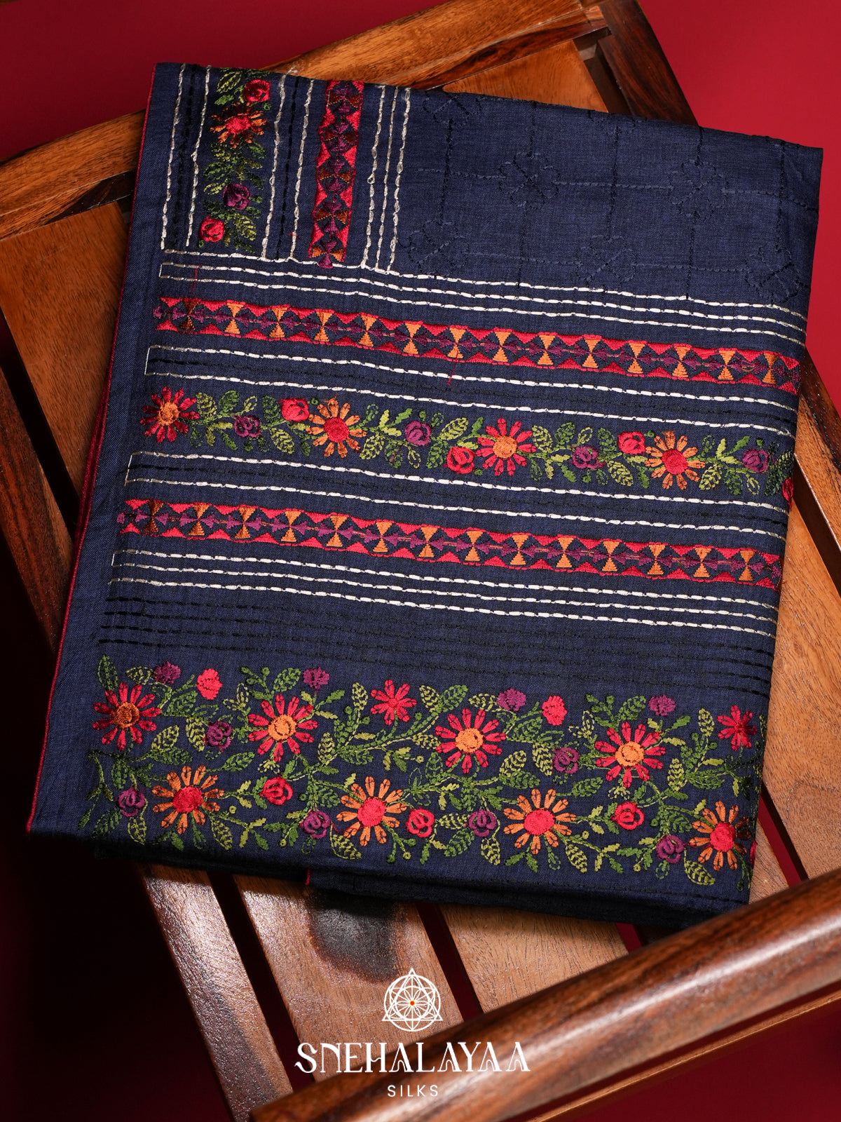 Navy Blue Tussar Saree