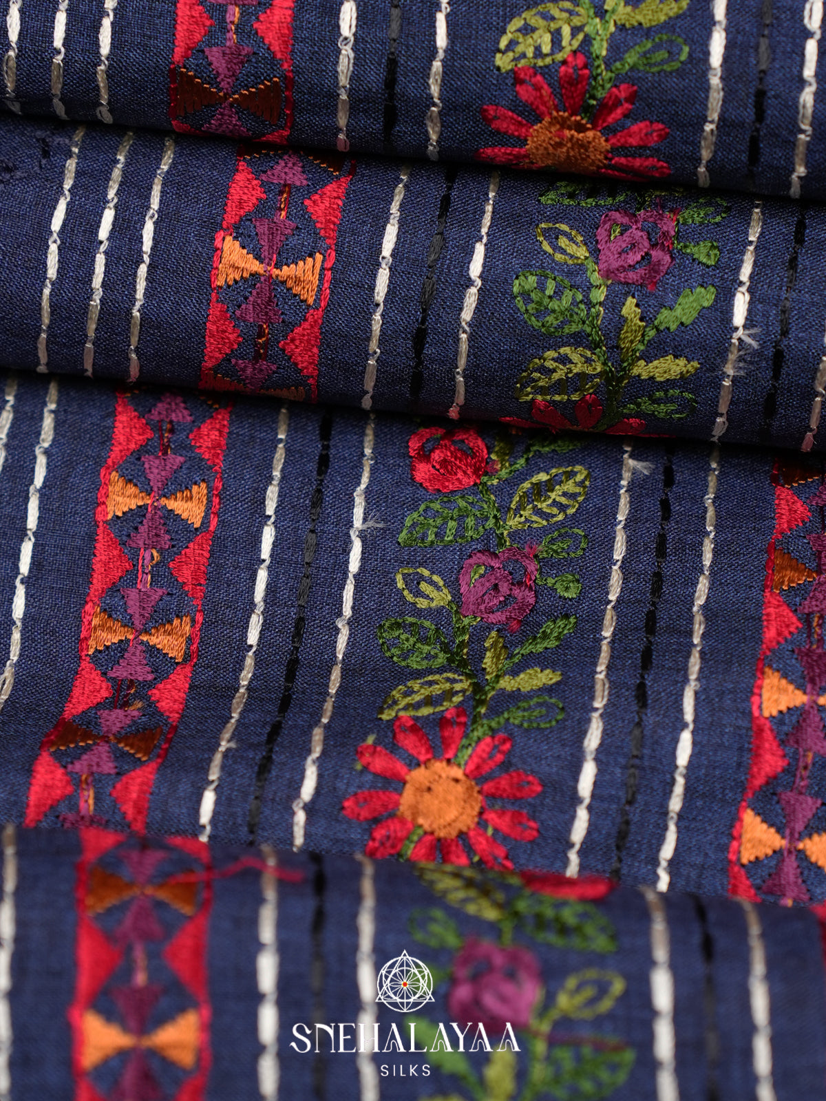 Navy Blue Tussar Saree