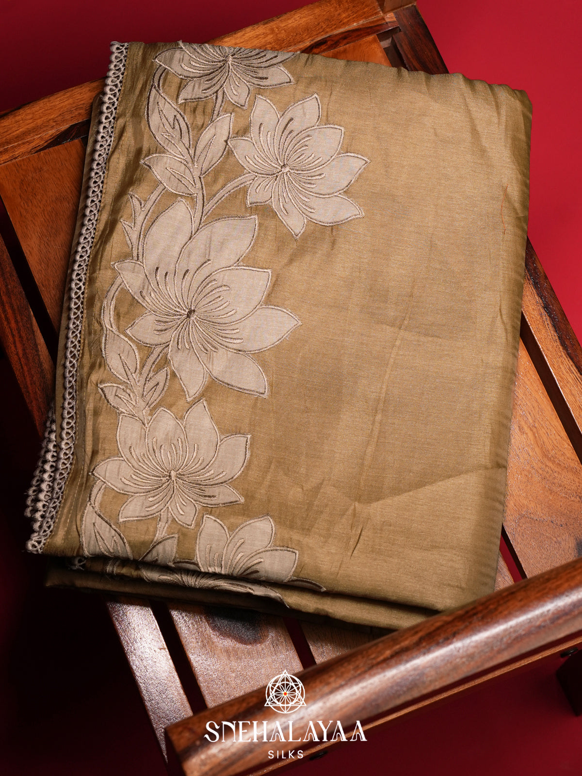 Beige Gold Raw Silk Saree