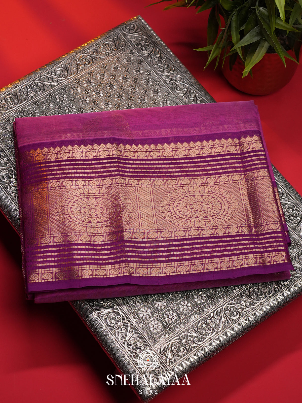 Magenta Mangalagiri Silk Cotton Saree