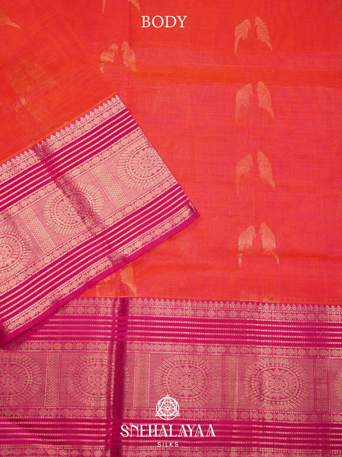Coral Red Mangalagiri Silk Cotton Saree