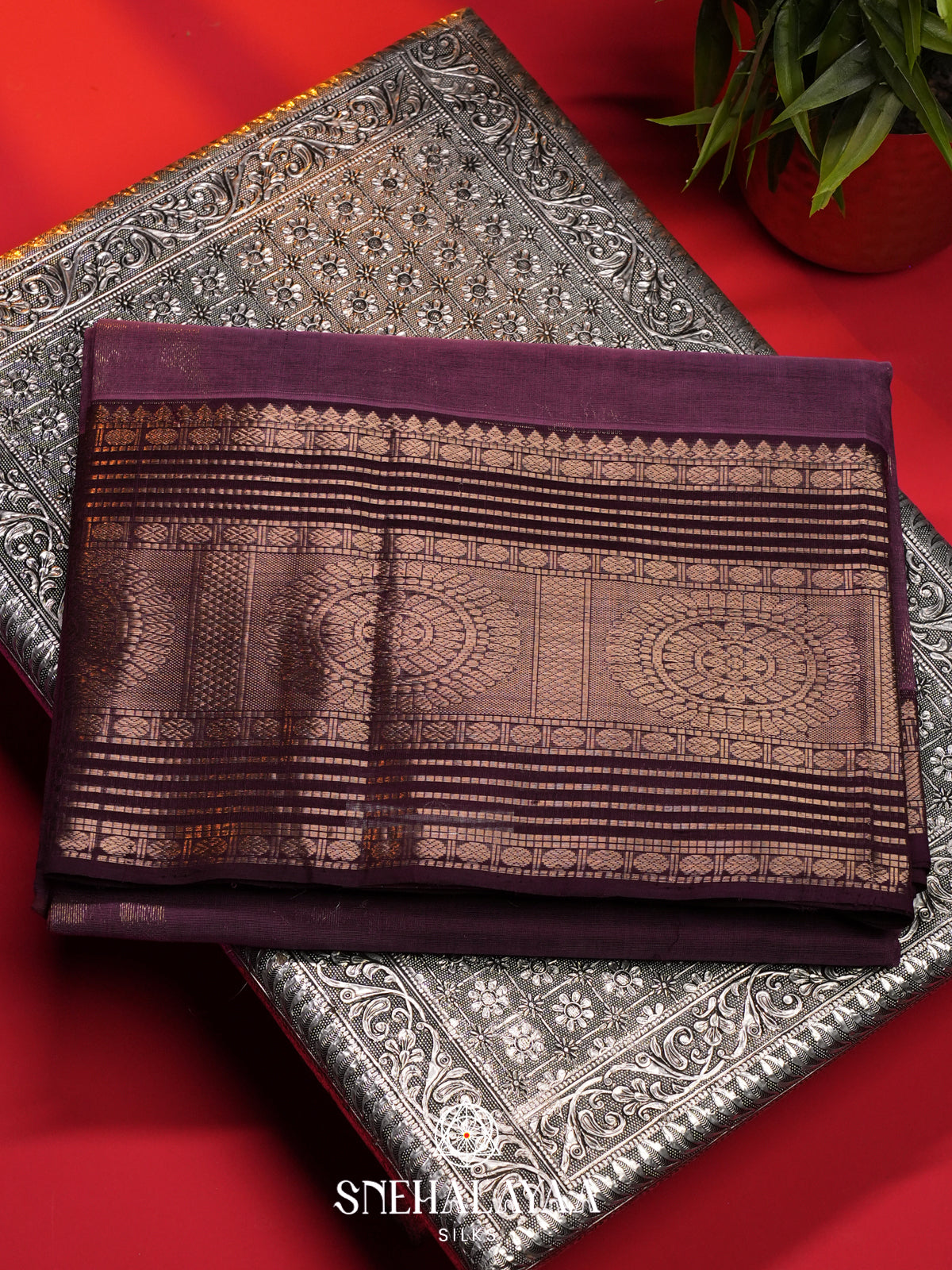 Mauve Purple Mangalagiri Silk Cotton Saree
