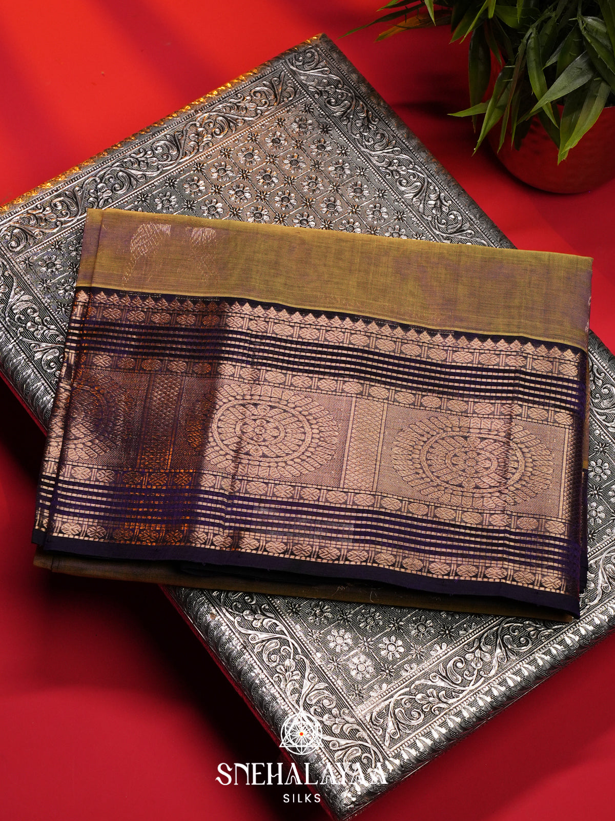 Taupe Mauve Mangalagiri Silk Cotton Saree