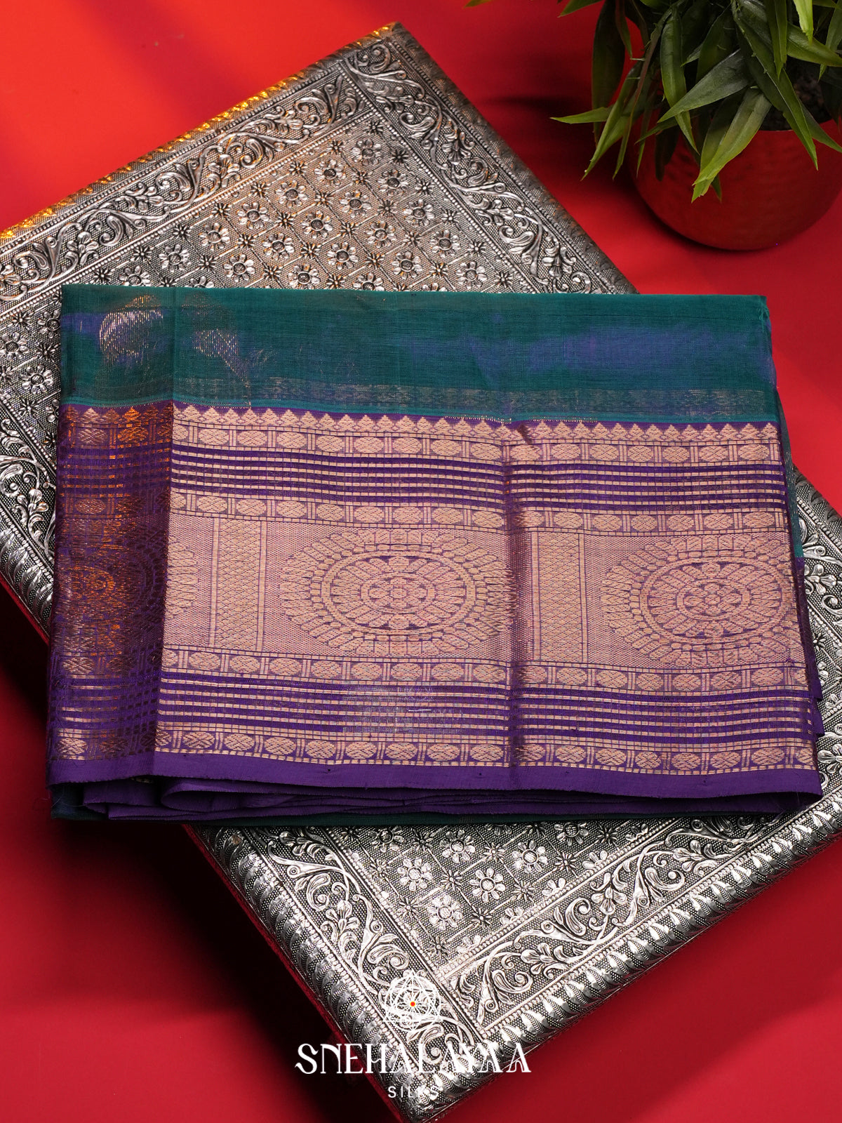 Peacock Blue Mangalagiri Silk Cotton Saree