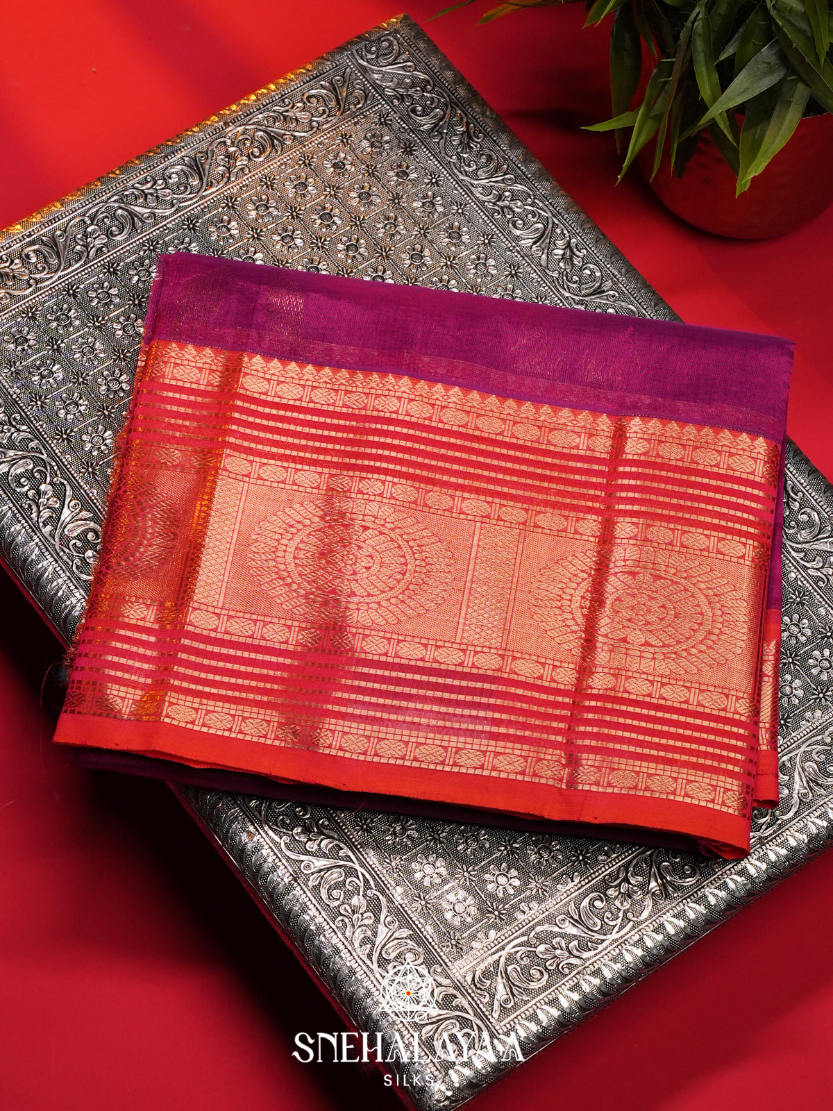 Magenta Mangalagiri Silk Cotton Saree