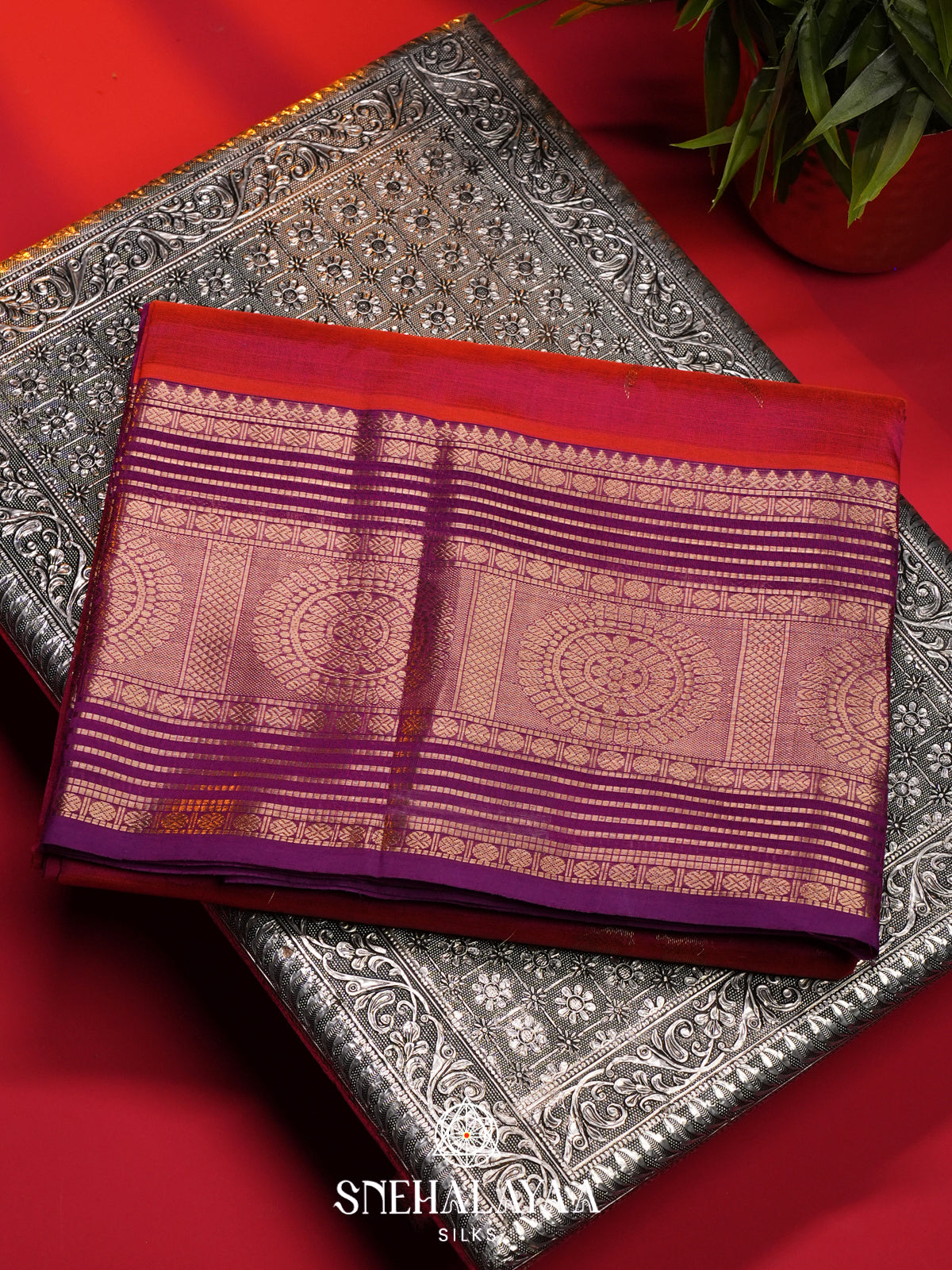 Coral Pink Mangalagiri Silk Cotton Saree