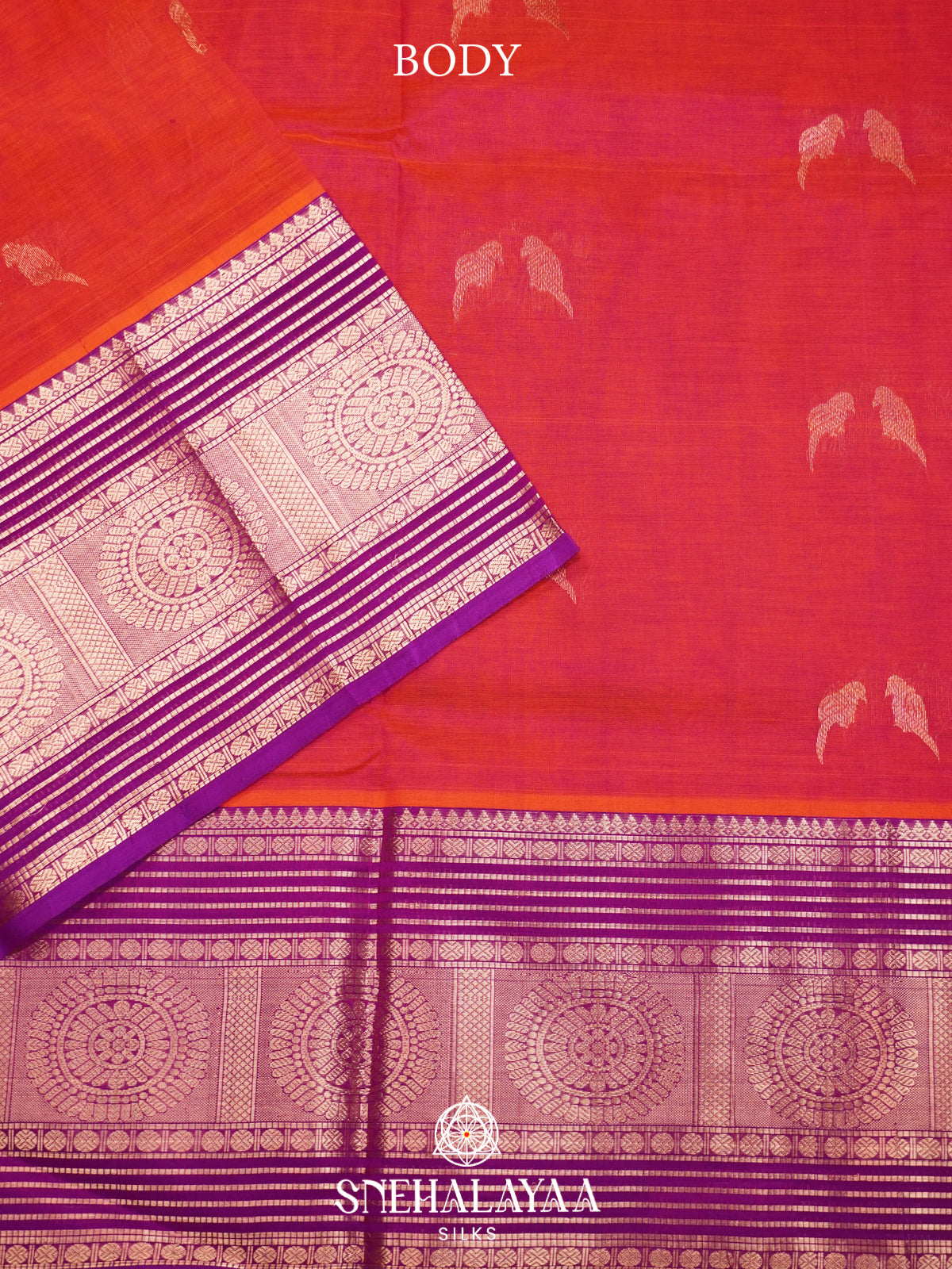 Coral Pink Mangalagiri Silk Cotton Saree