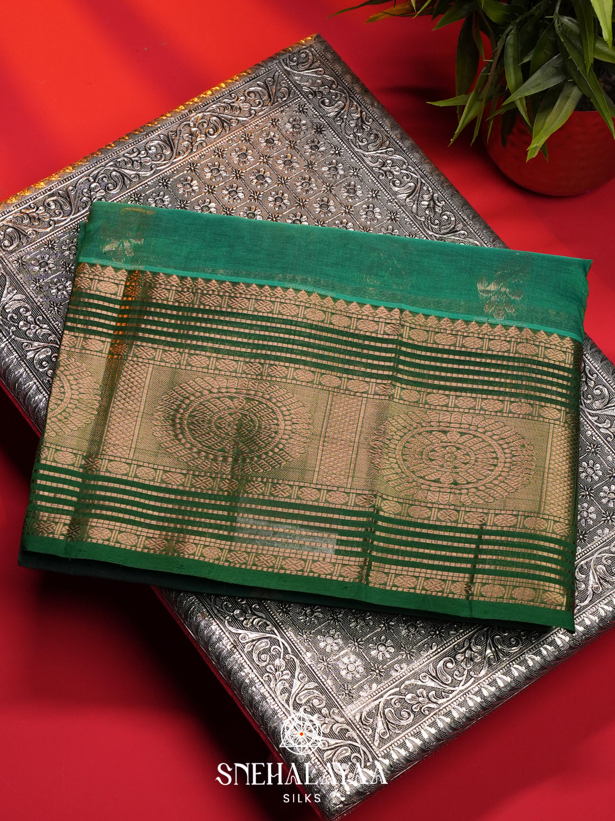 Teal Green Mangalagiri Silk Cotton Saree