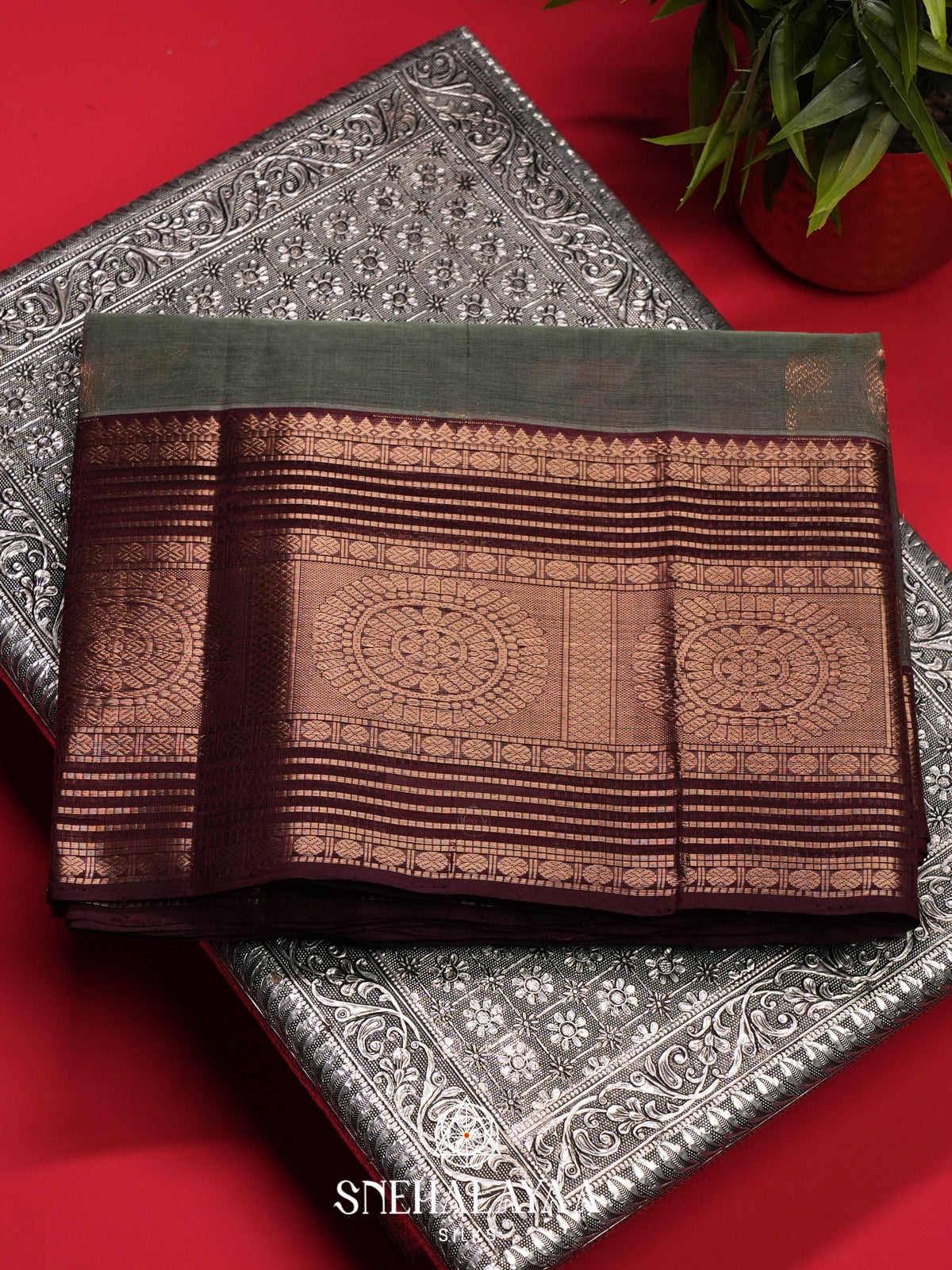 Taupe Mangalagiri Silk Cotton Saree