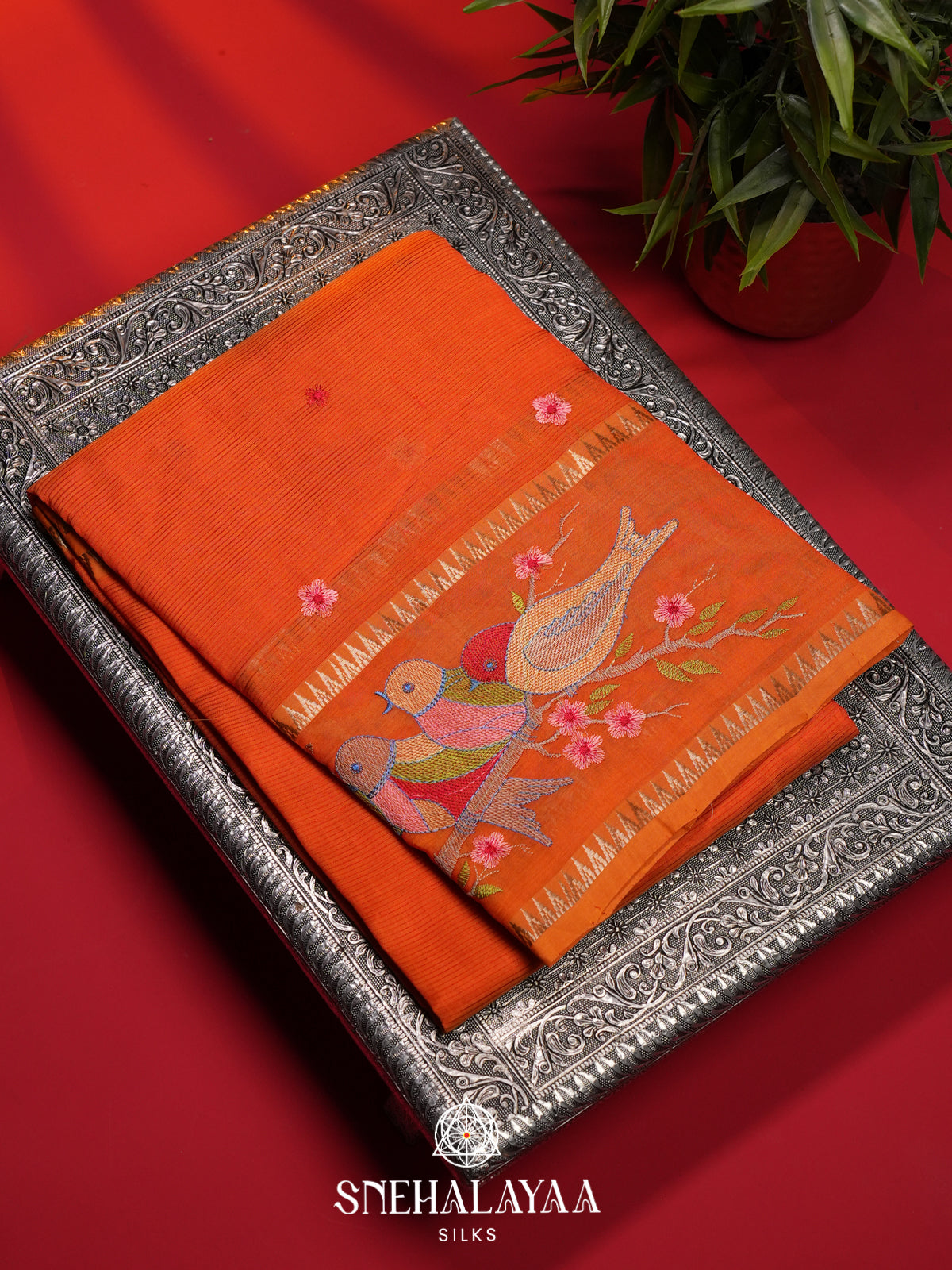 Orange Mangalagiri Silk Cotton Saree