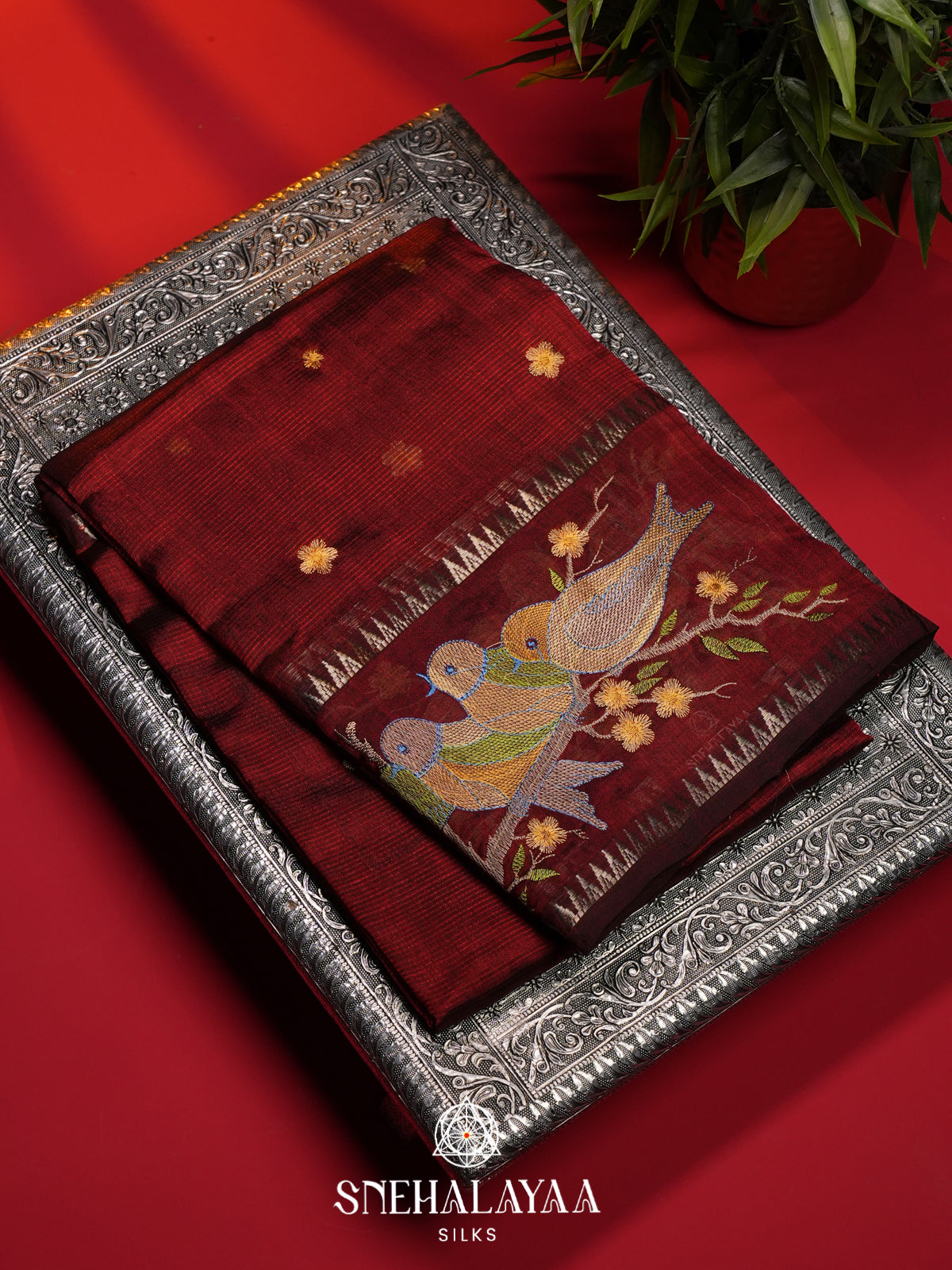 Maroon Mangalagiri Silk Cotton Saree