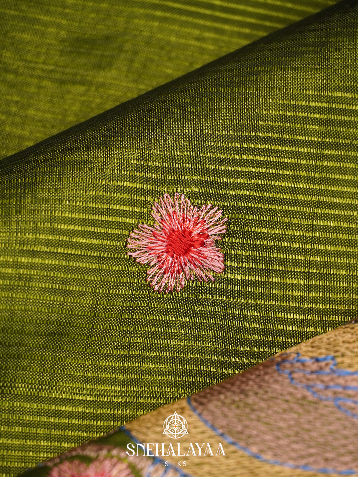 Olive Green Mangalagiri Silk Cotton Saree