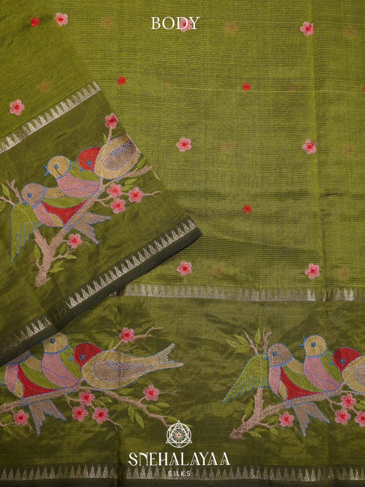 Olive Green Mangalagiri Silk Cotton Saree