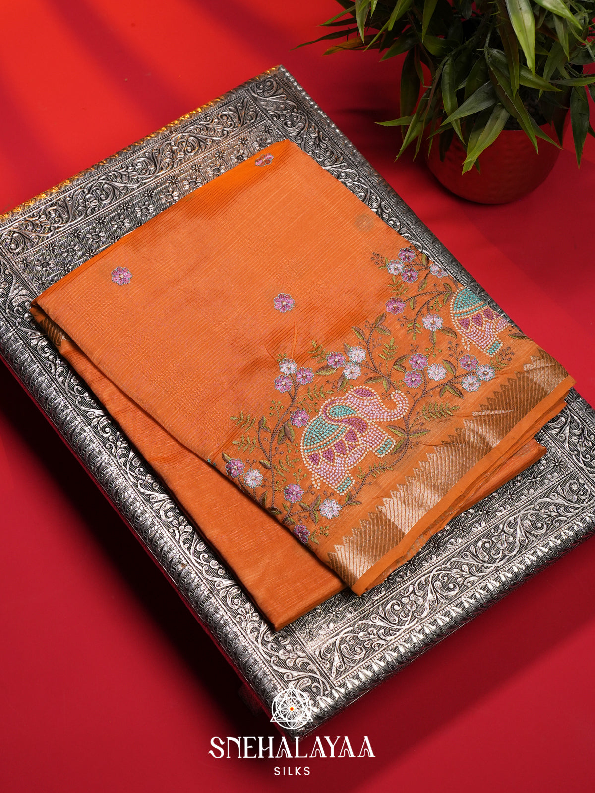 Orange Mangalagiri Silk Cotton Saree