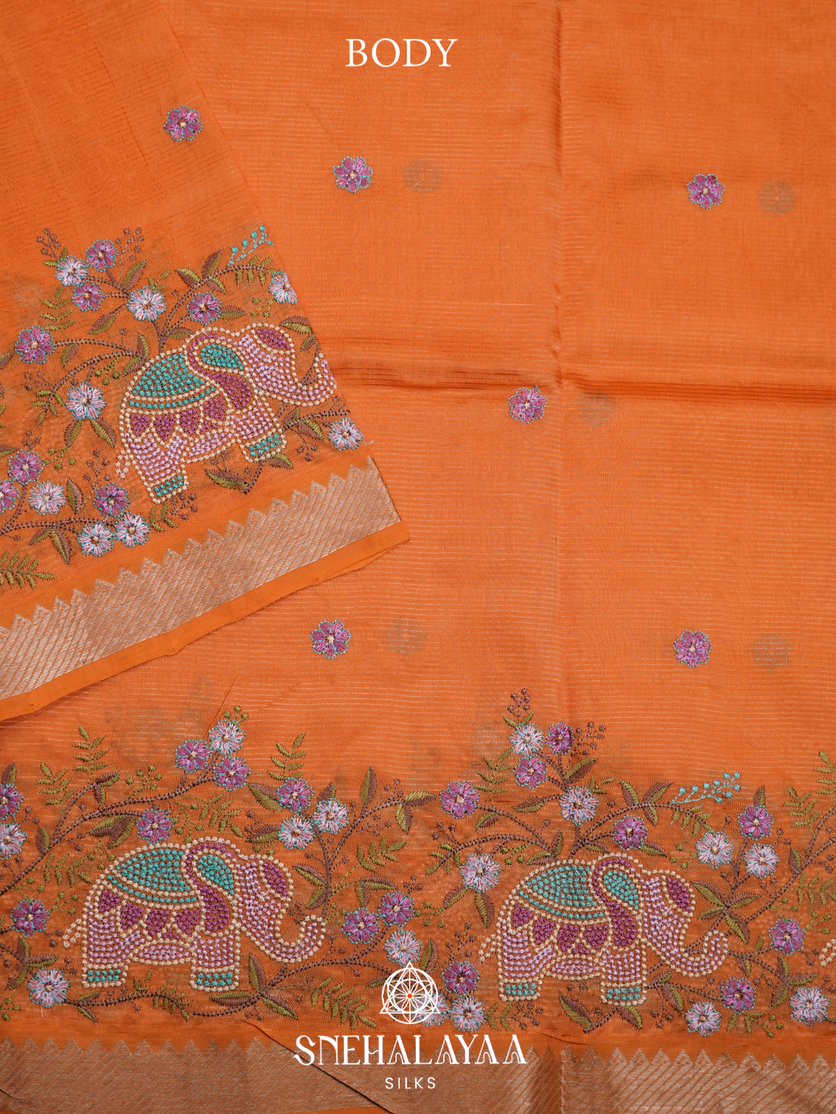 Orange Mangalagiri Silk Cotton Saree