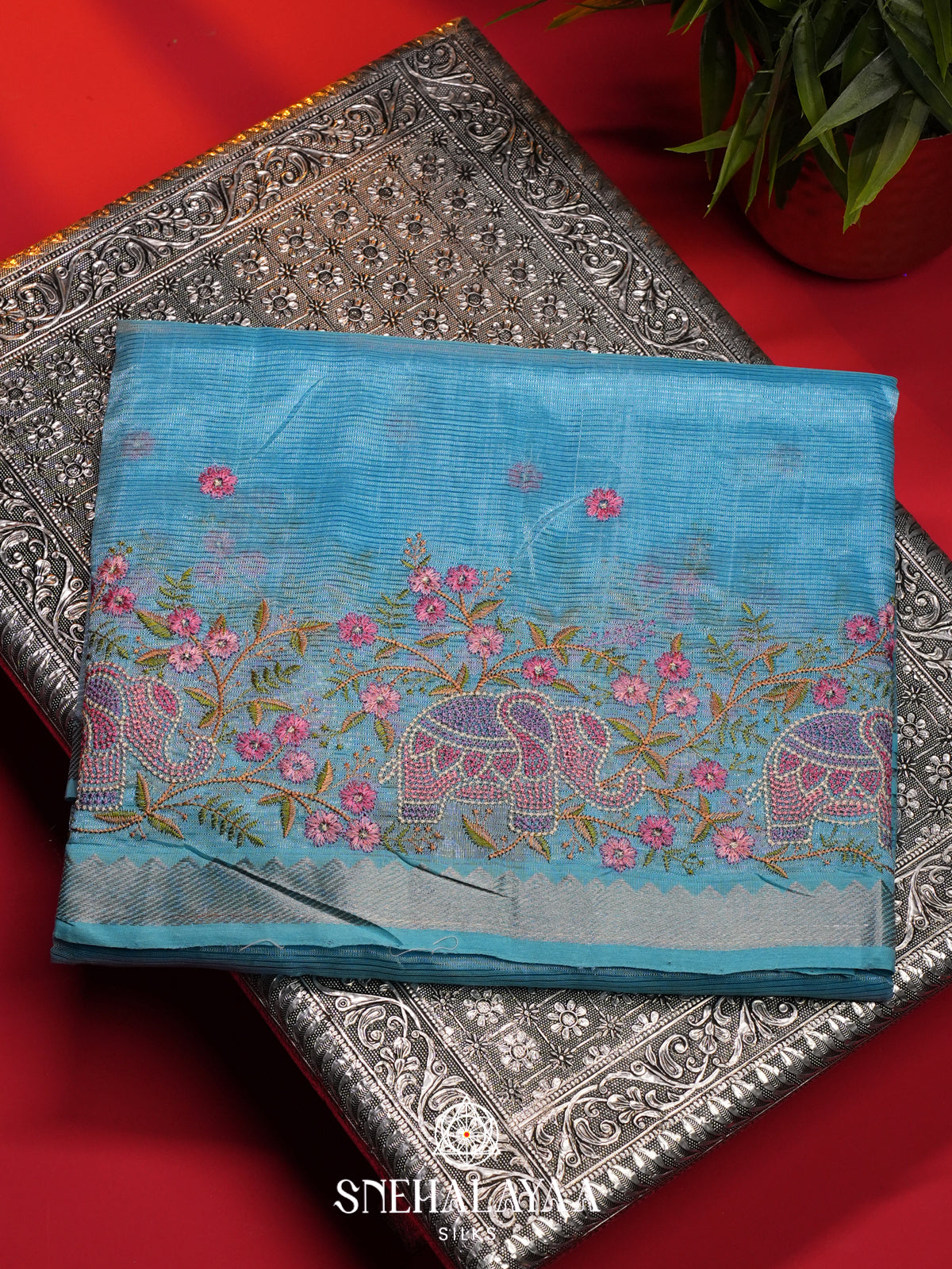 Sky Blue Mangalagiri Silk Cotton Saree