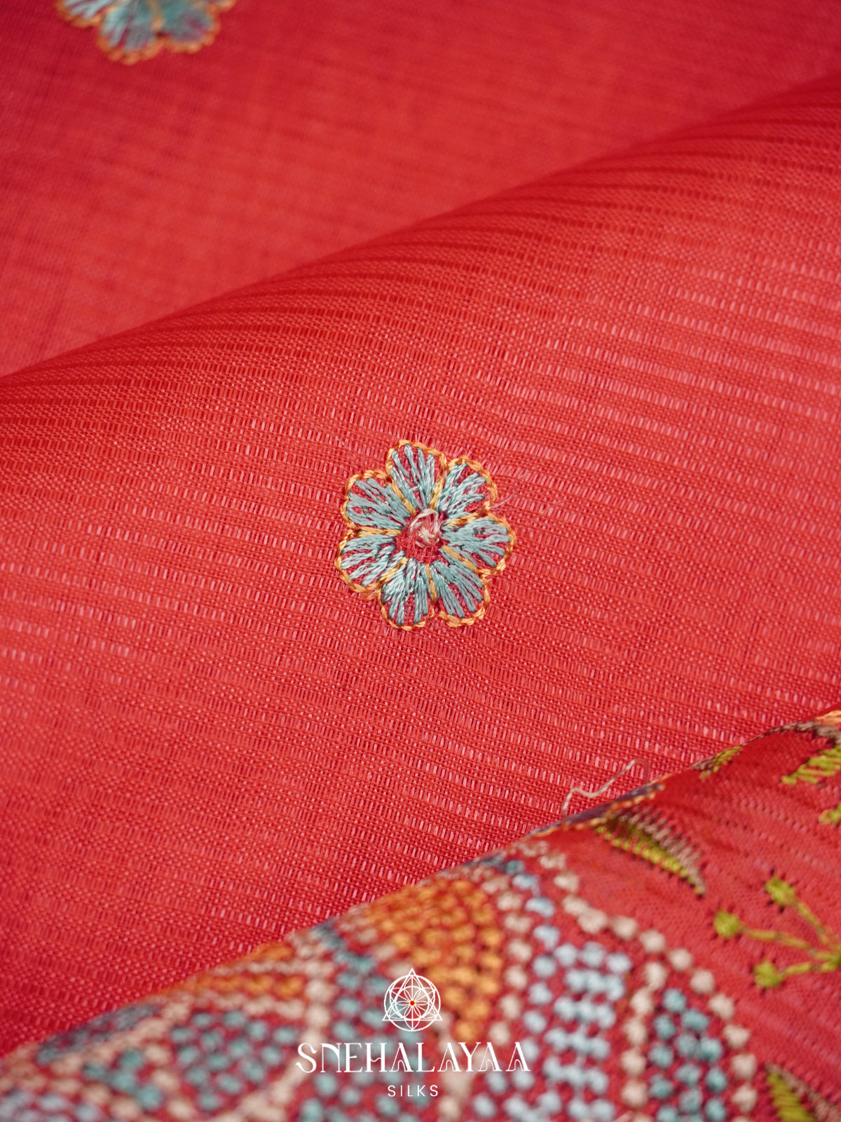 Coral Mangalagiri Silk Cotton Saree