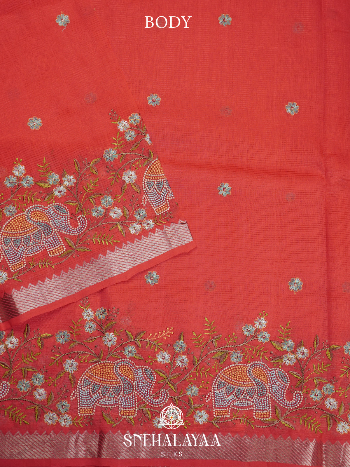 Coral Mangalagiri Silk Cotton Saree