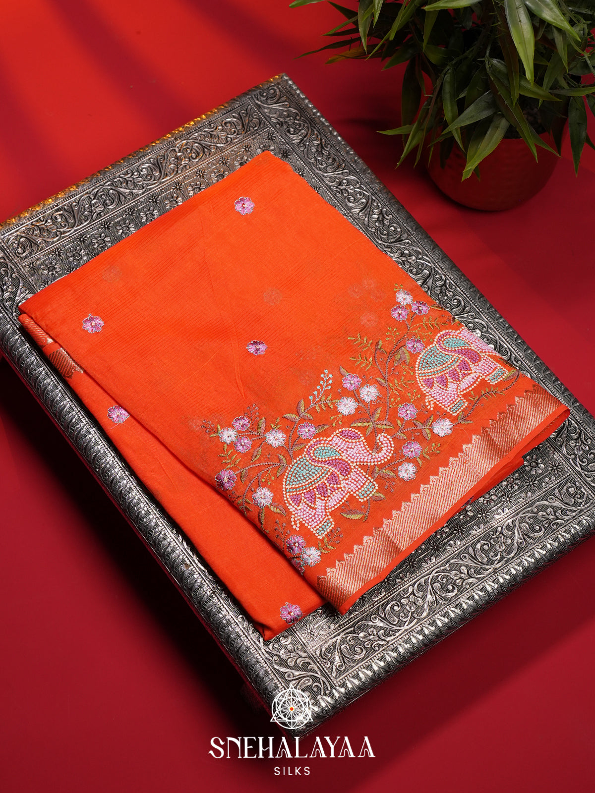 Orange Mangalagiri Silk Cotton Saree