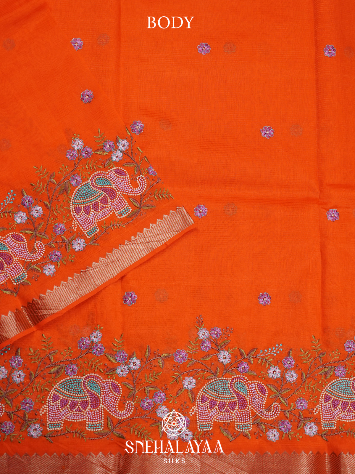 Orange Mangalagiri Silk Cotton Saree