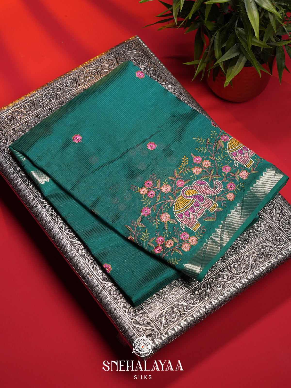 Teal Mangalagiri Silk Cotton Saree