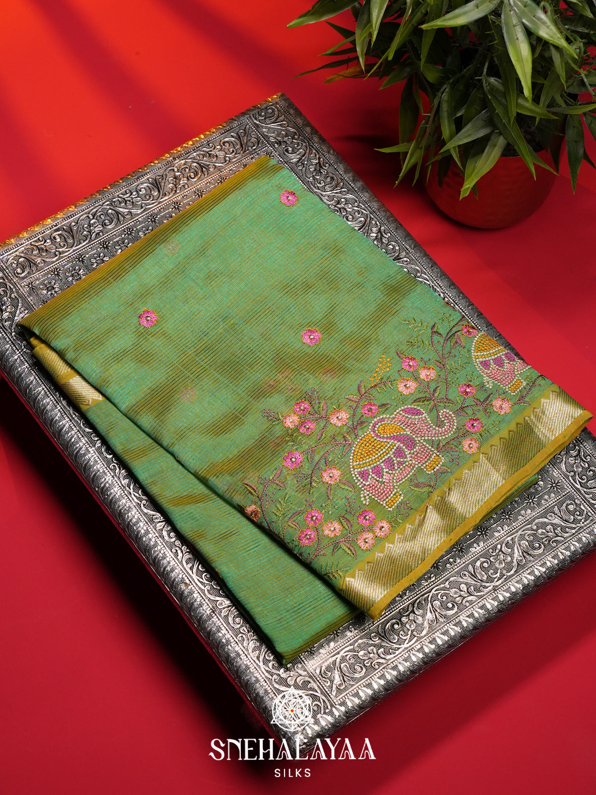 Aqua Green Mangalagiri Silk Cotton Saree
