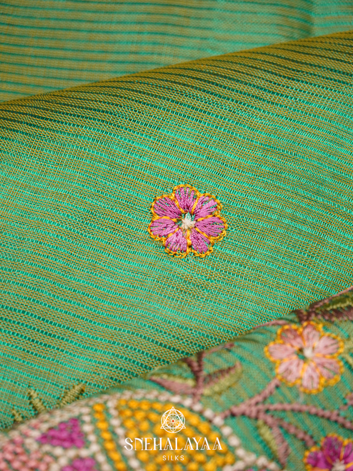 Aqua Green Mangalagiri Silk Cotton Saree