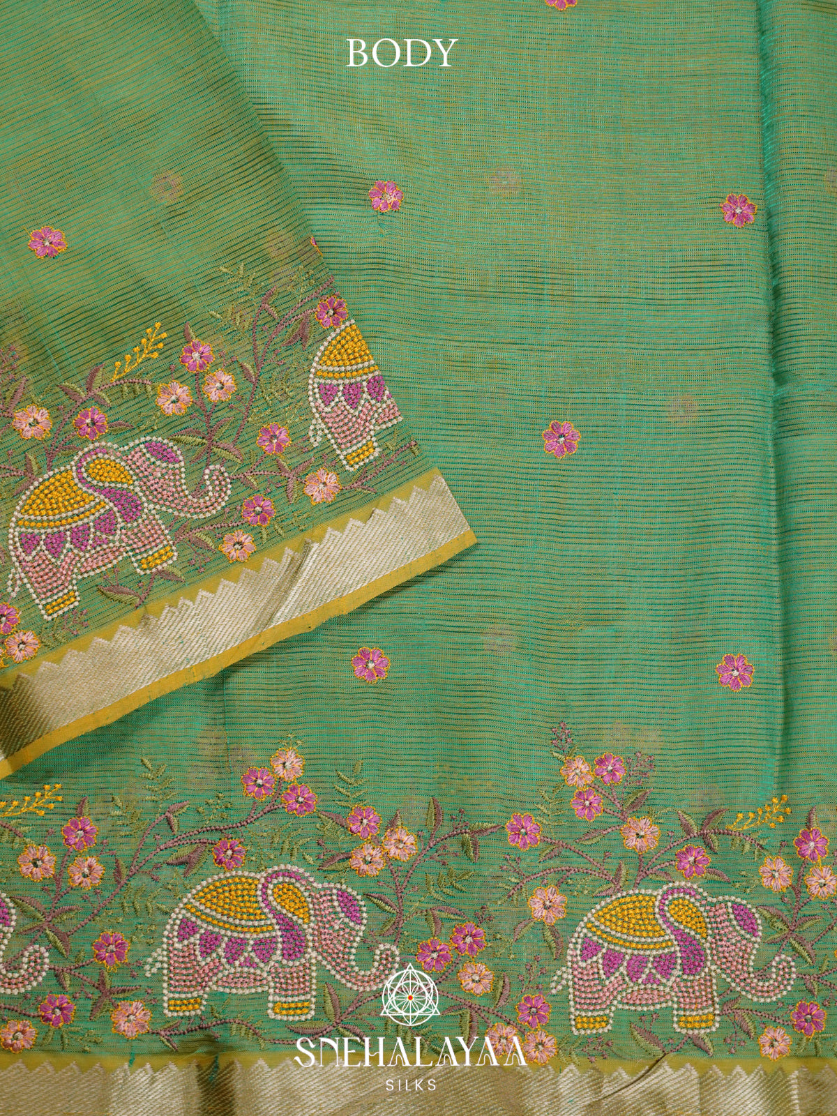 Aqua Green Mangalagiri Silk Cotton Saree