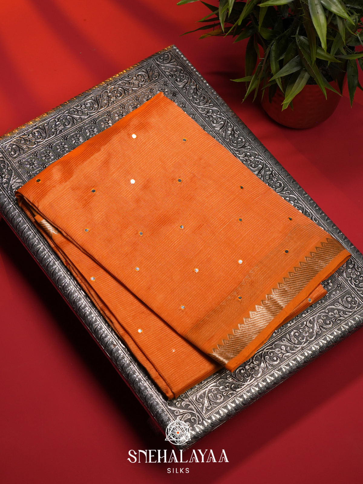 Orange Mangalagiri Silk Cotton Saree
