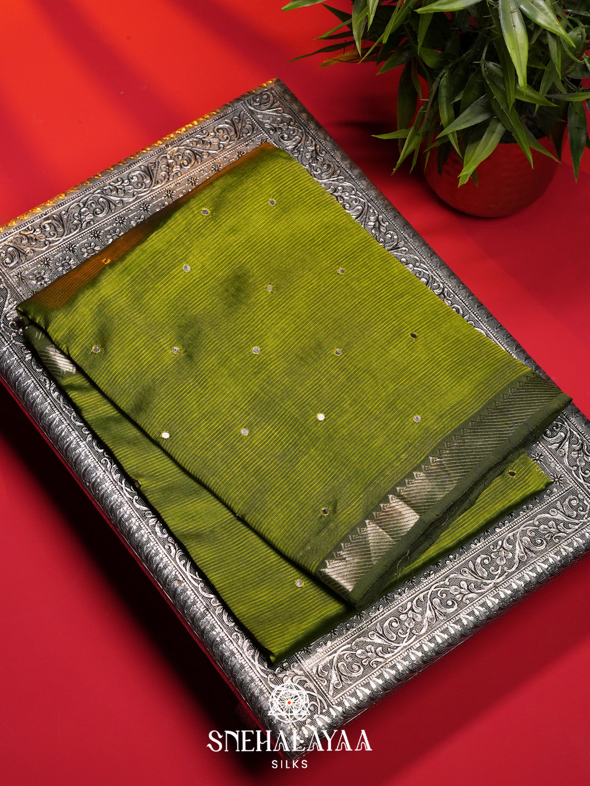 Olive Green Mangalagiri Silk Cotton Saree
