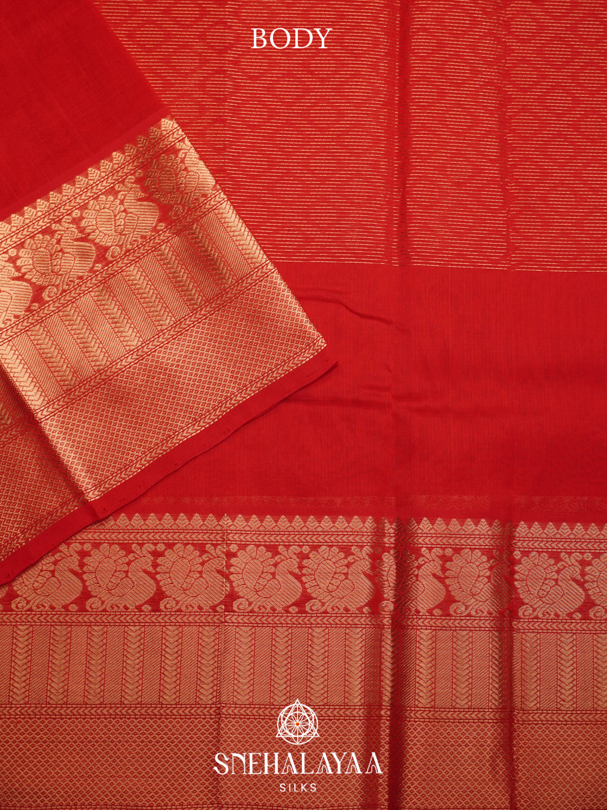 Vermilion Red Mangalagiri Silk Cotton Saree