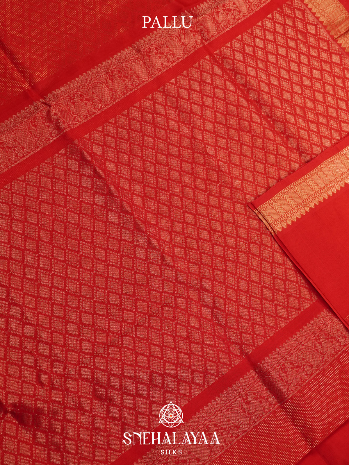 Vermilion Red Mangalagiri Silk Cotton Saree