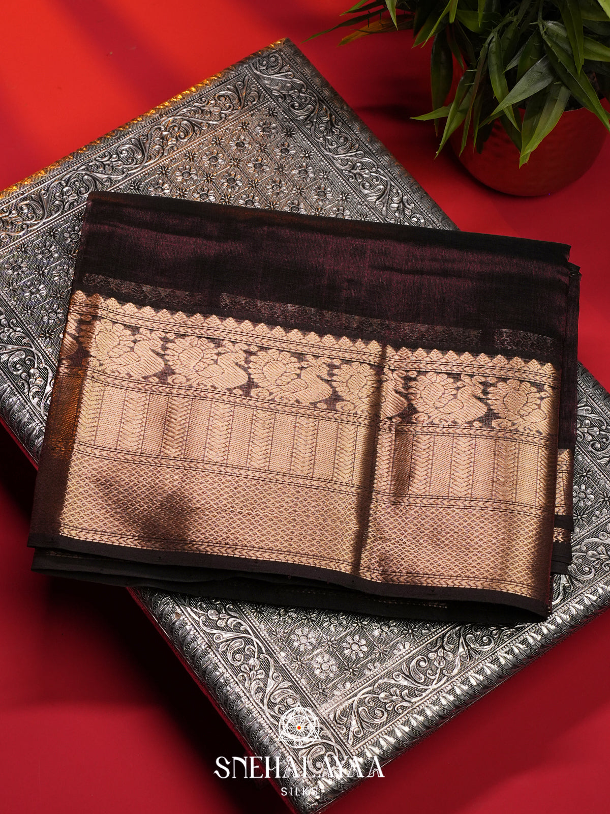 Coffee Brown Mangalagiri Silk Cotton Saree