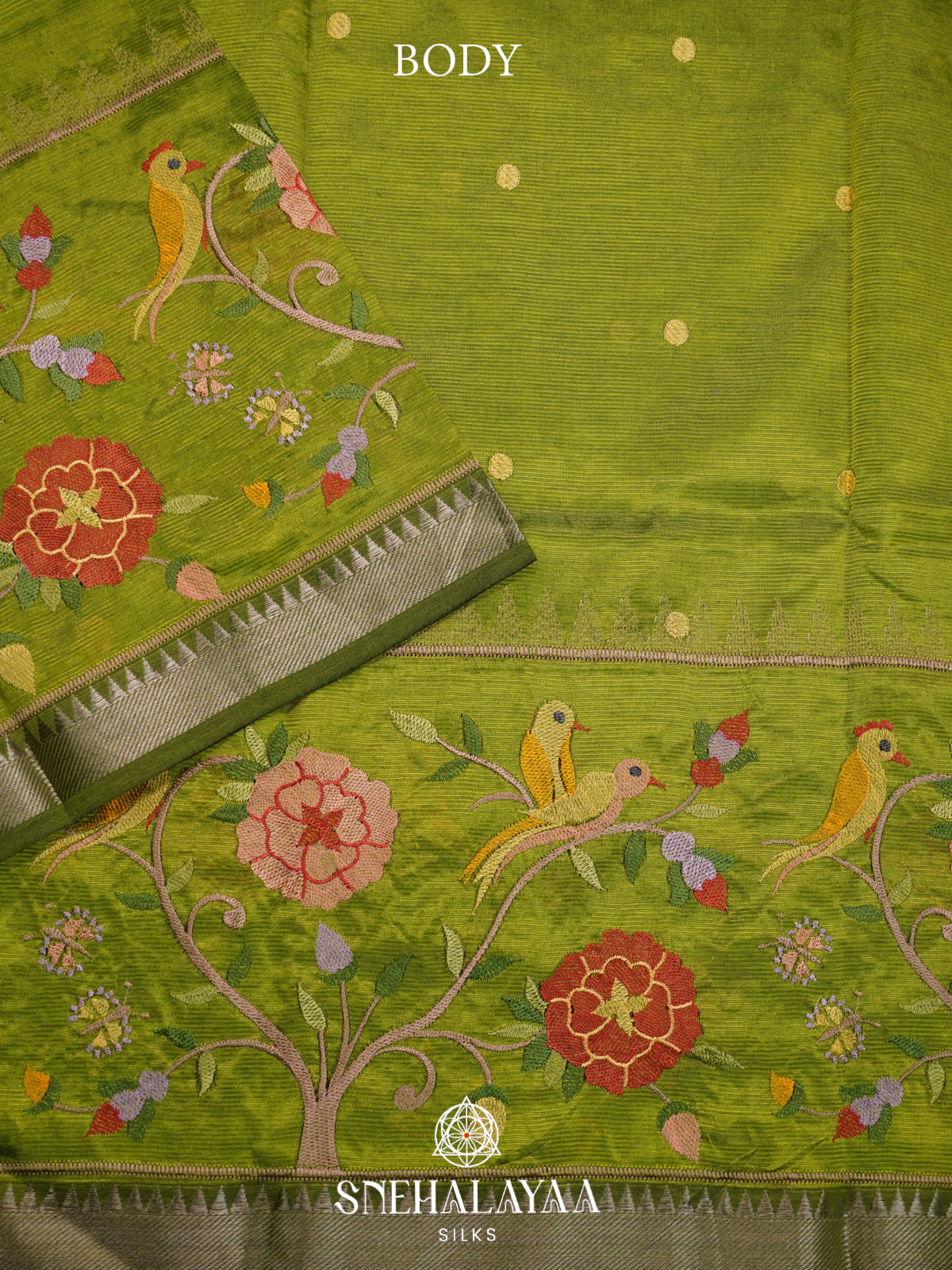 Olive Green Mangalagiri Silk Cotton Saree