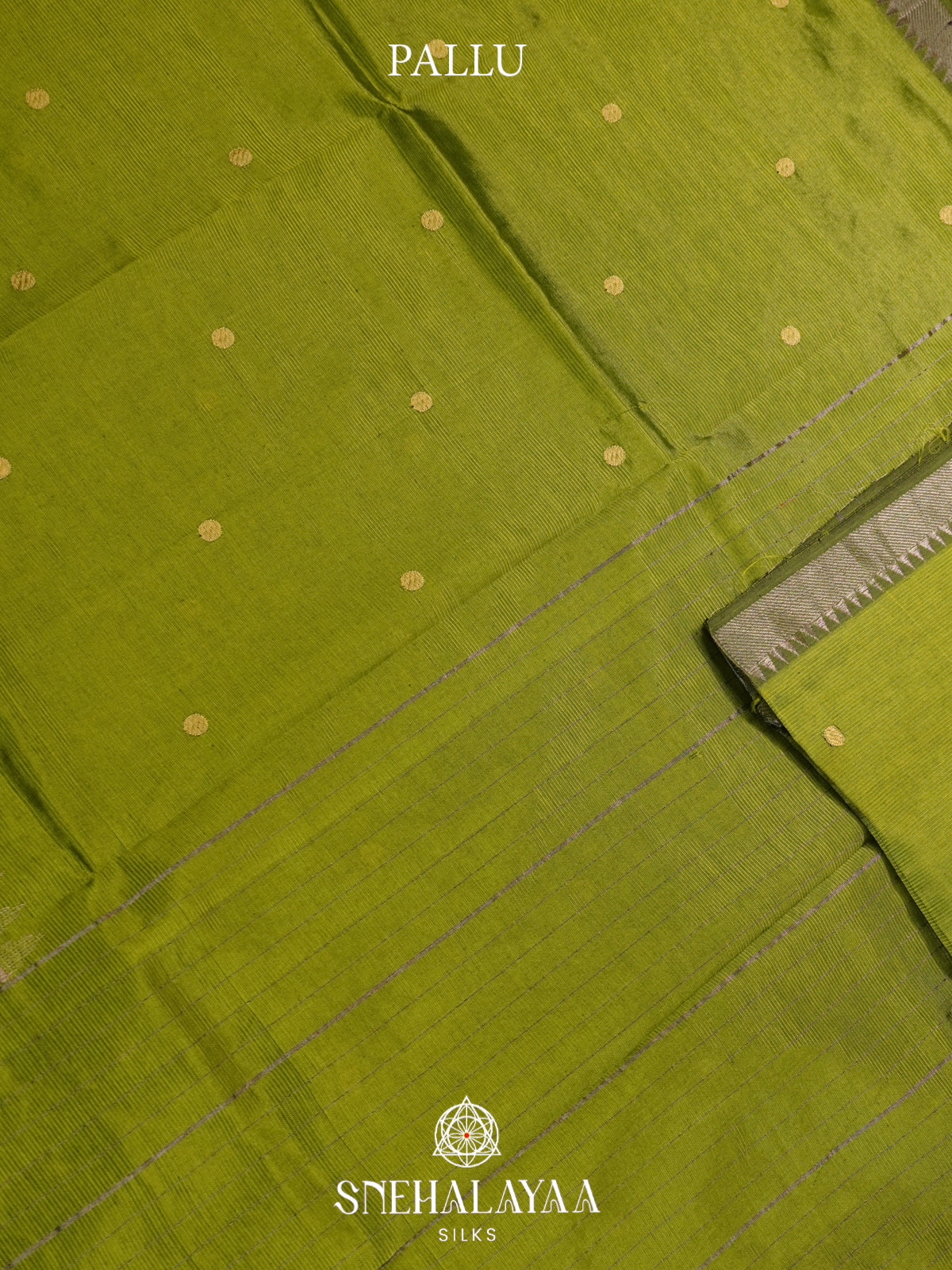 Olive Green Mangalagiri Silk Cotton Saree