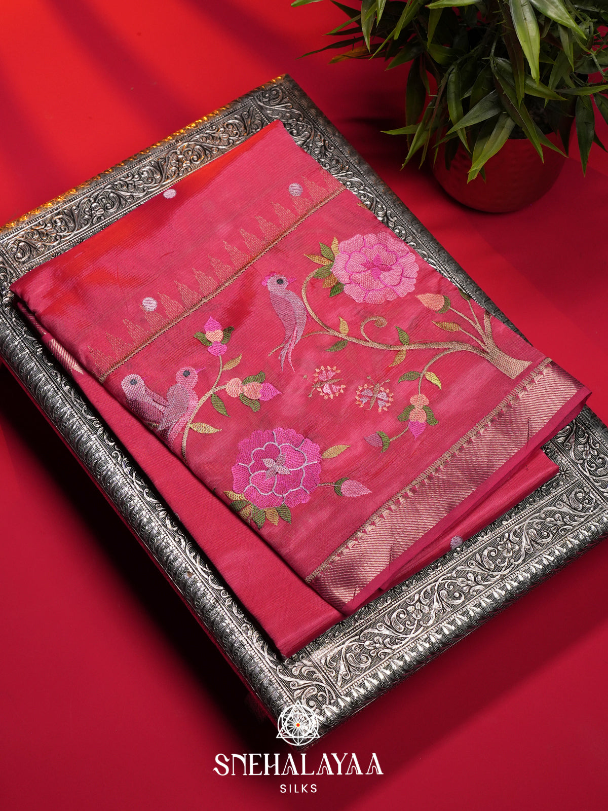 Coral Pink Mangalagiri Silk Cotton Saree