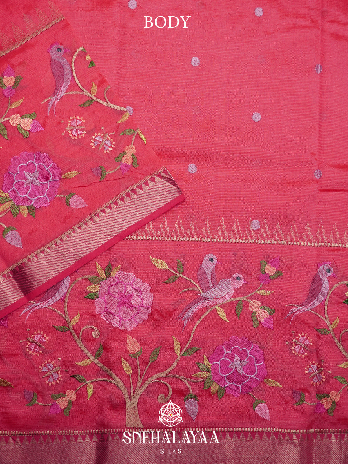 Coral Pink Mangalagiri Silk Cotton Saree