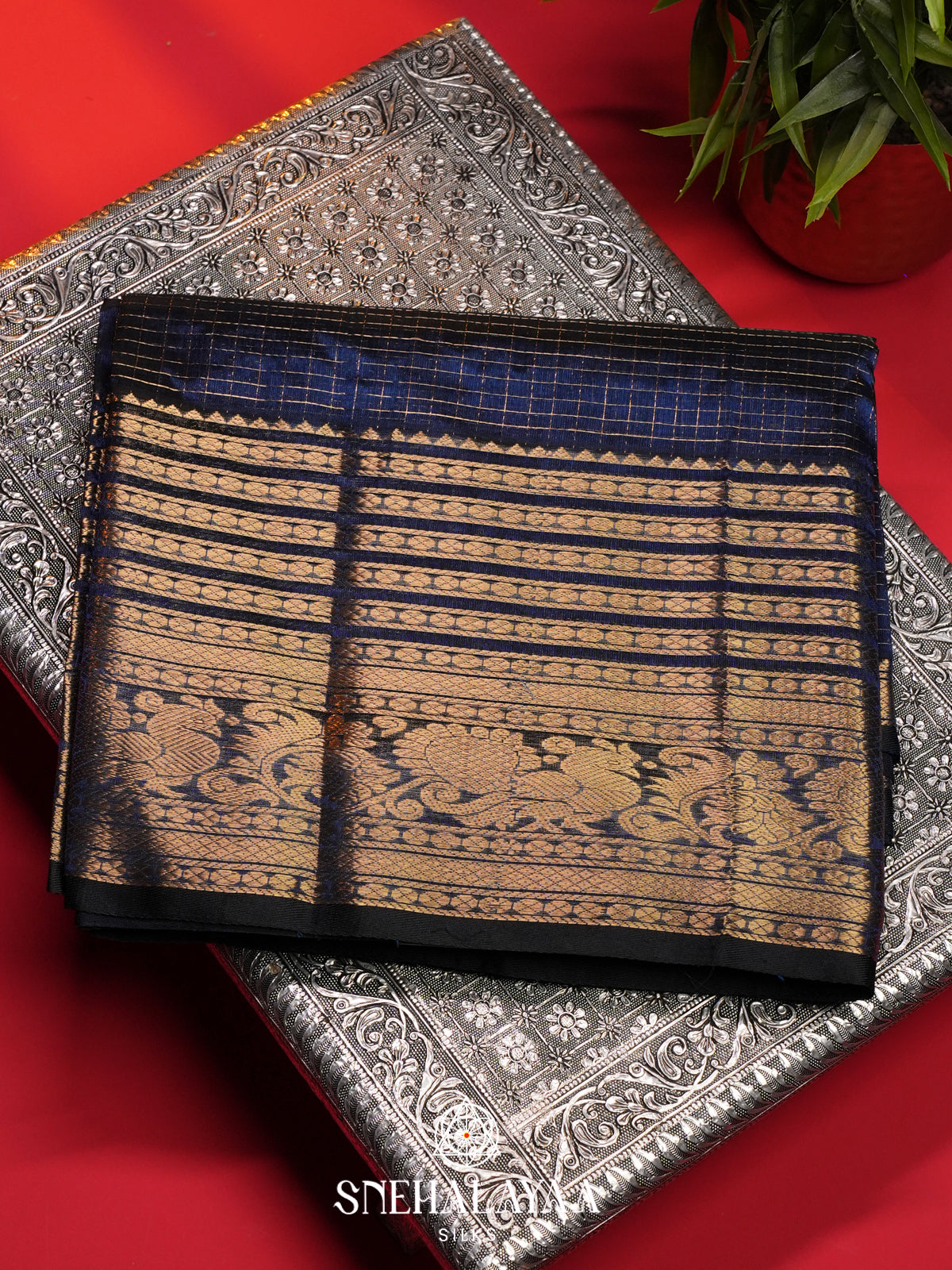 Navy Blue Mangalagiri Silk Cotton Saree