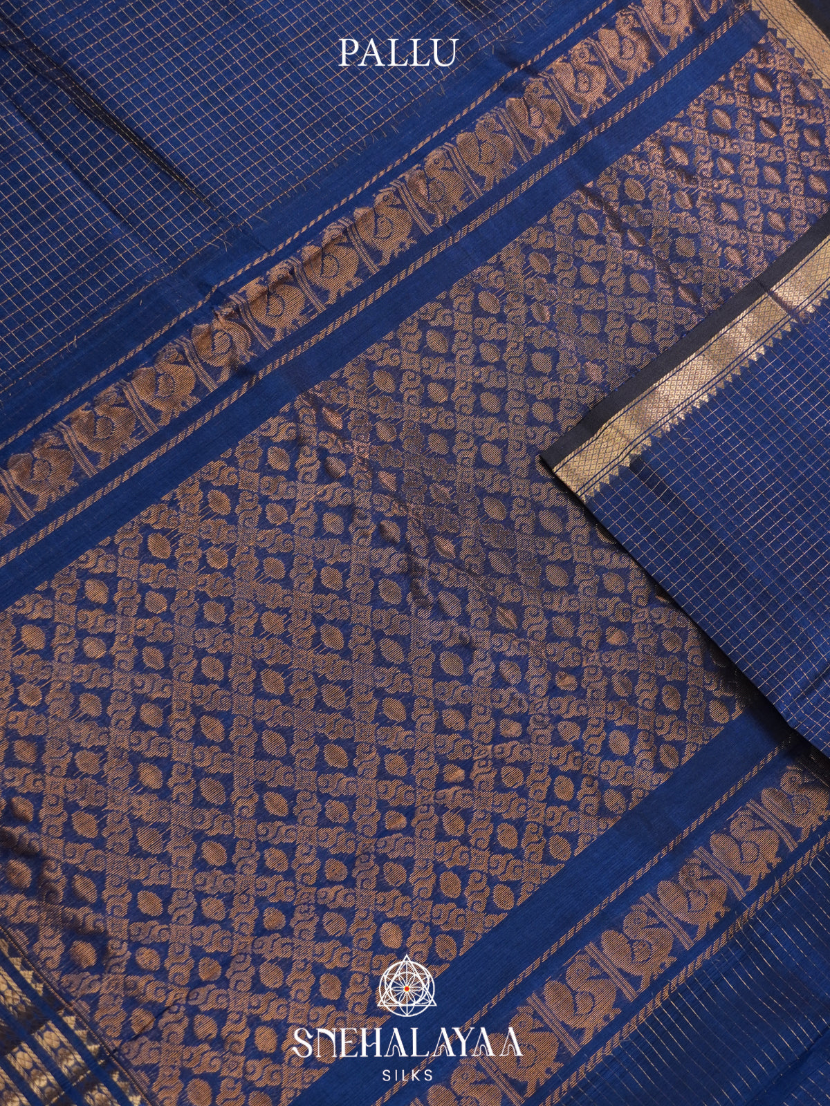Navy Blue Mangalagiri Silk Cotton Saree