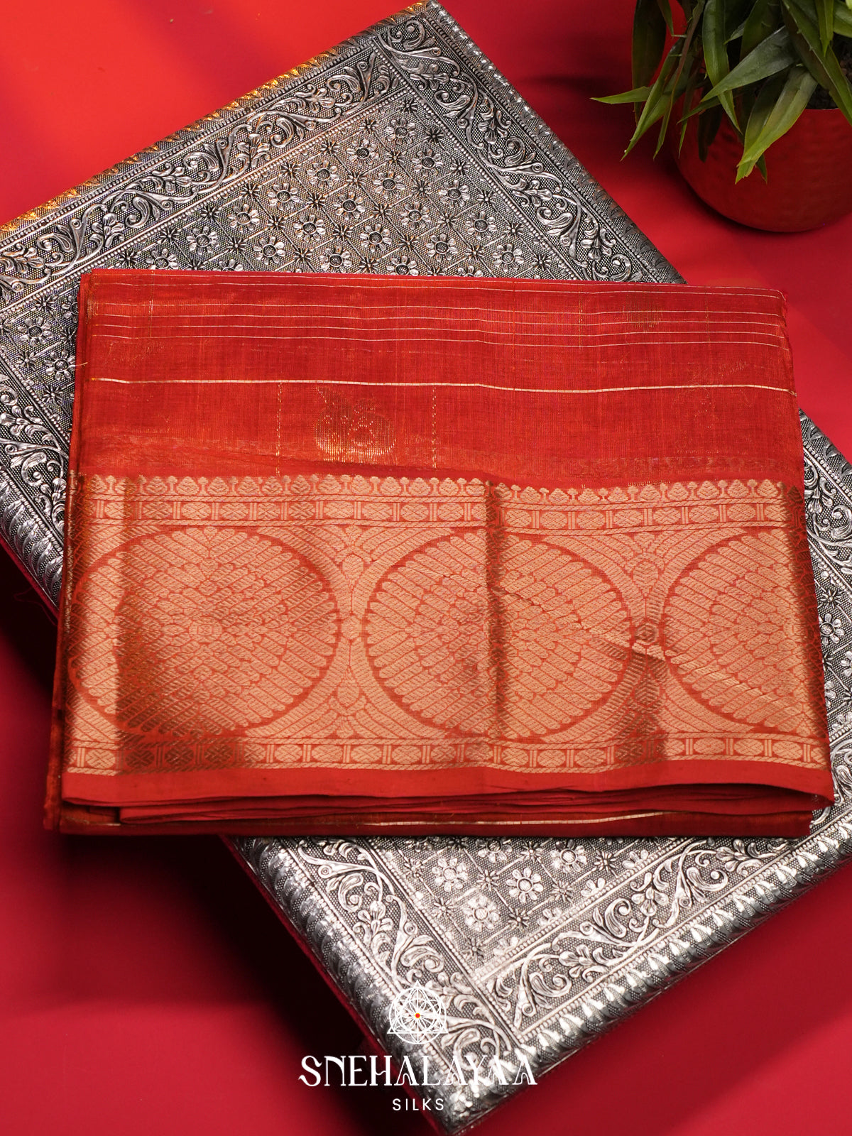 Rust Orange Mangalagiri Silk Cotton Saree