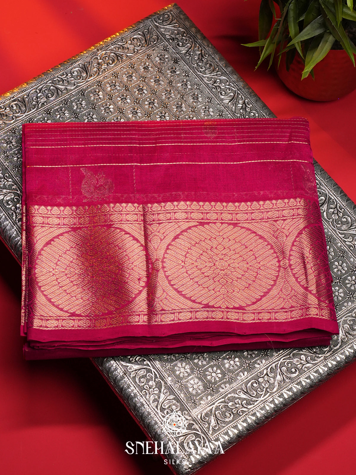 Magenta Mangalagiri Silk Cotton Saree
