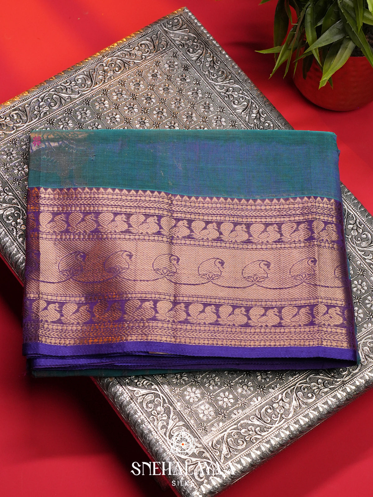Peacock Blue Mangalagiri Silk Cotton Saree
